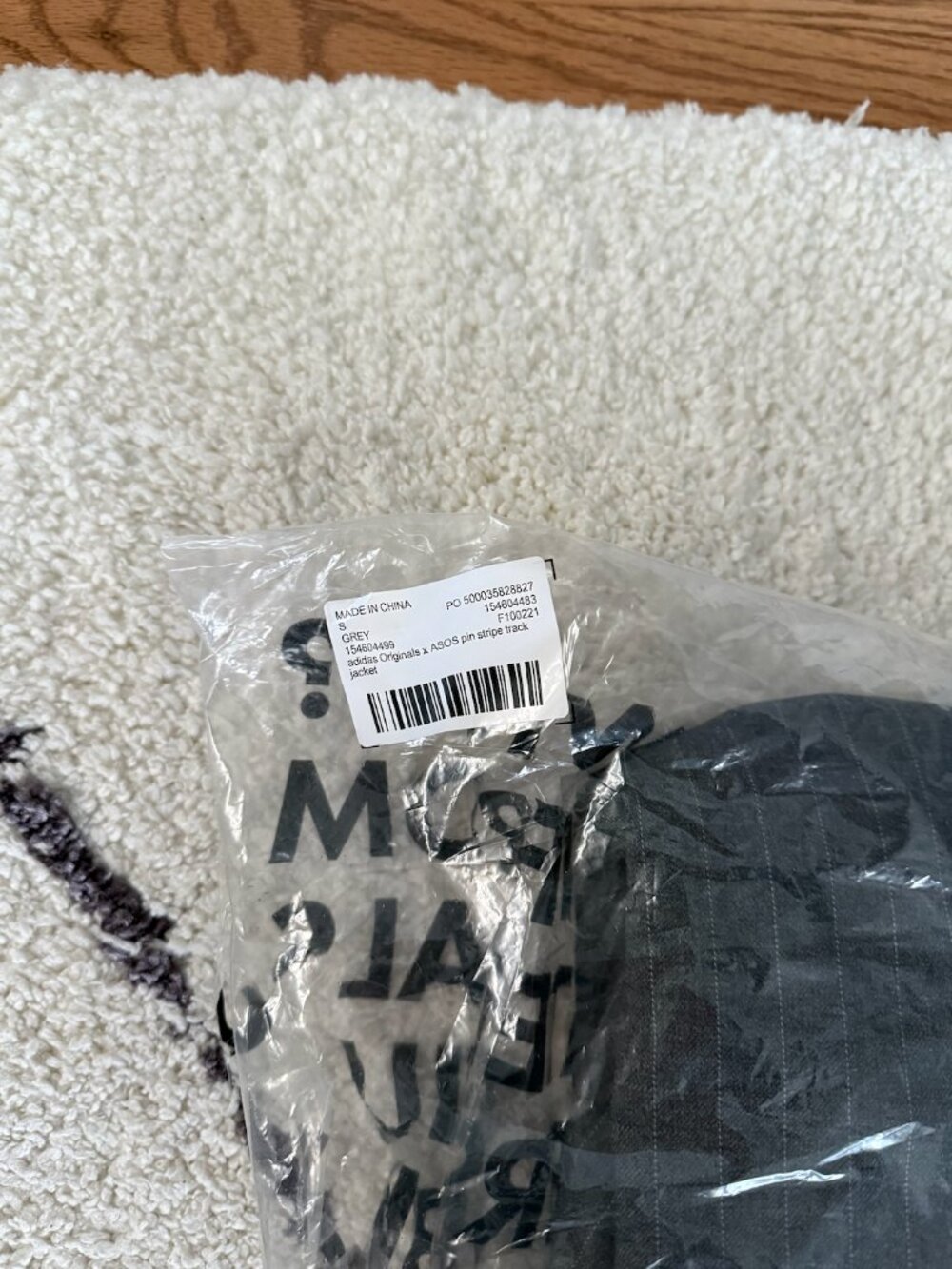 adidas Originals Gray Pinstripe Track Varsity Jacket with White Stripes - Picture 8 of 9